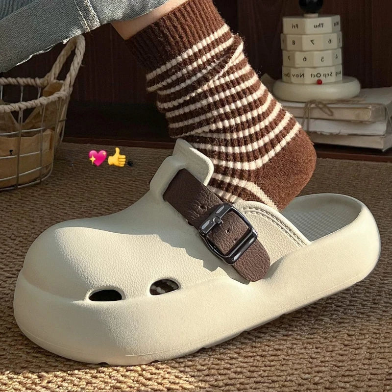 2026 Women Summer Platform Slippers Close Toe Female Leisure House Shoes Soft EVA Female Indoor Street Mulers Slip-on Sandals