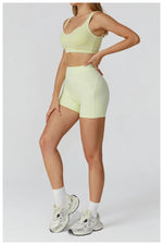 Quick Dry High Waist Yoga Shorts Contrast Color Blocking Splicing Training Sports Pants Push Up Hip Lifting Fitness Yoga Shorts