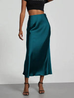 28 Colors New 2026 Women's Elegant High Waist Satin Long Skirts Female Summer Solid Color Faldas Fashion Women Skirts KBA3