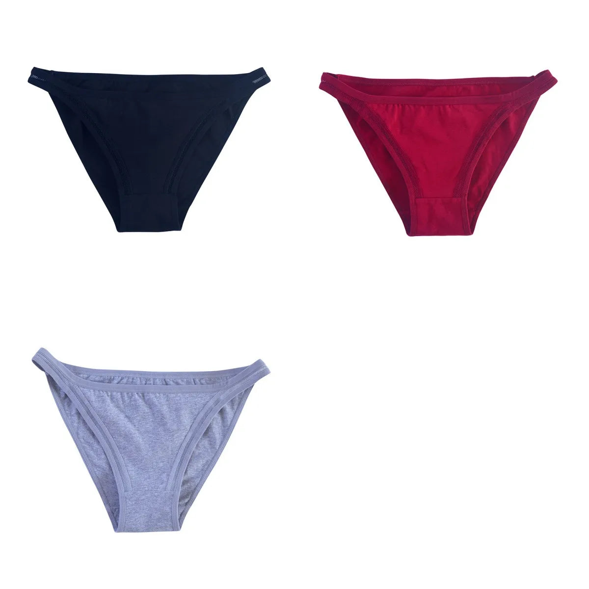 3Pcs/Set Women's Cotton Low-Rise Briefs with Mesh Side Panels Brazilian Panties Sexy Lingerie Comfy Breathable Underwear M-XL
