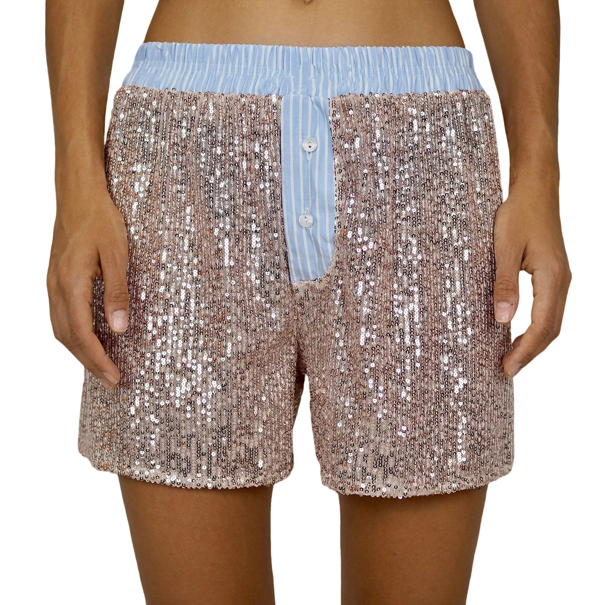 Women's Sparkly Sequined Shorts Striped Low Rise Loose Fit Short Pants Summer Daily Casual Streetwear
