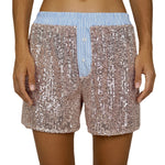 Women's Sparkly Sequined Shorts Striped Low Rise Loose Fit Short Pants Summer Daily Casual Streetwear