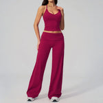 NCLAGEN Women Sportwear 2 Piece Yoga Set Pilates Tank Top Wide-leg Trousers Workout Gym Clothes Fitness Suit Speed Activewear