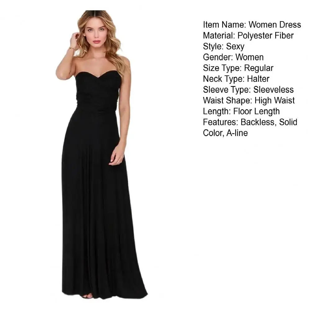 Women Dress Halter Sleeveless Backless Multiple Strap Design Party Dress Wedding Banquet Festival Long Dress