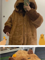 Adult Capybara Robes Onesies Pajamas Cartoon Pyjama Animal Kigurumi Slipper Halloween Cosplay Costumes Warm Sleepwear Jumpsuit