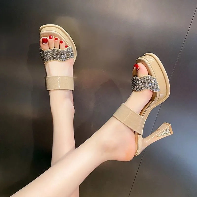 2026 Women's Fashion Sandals High Heels Ultra High Heel Sexy WaterproofHeel Leather Slippers