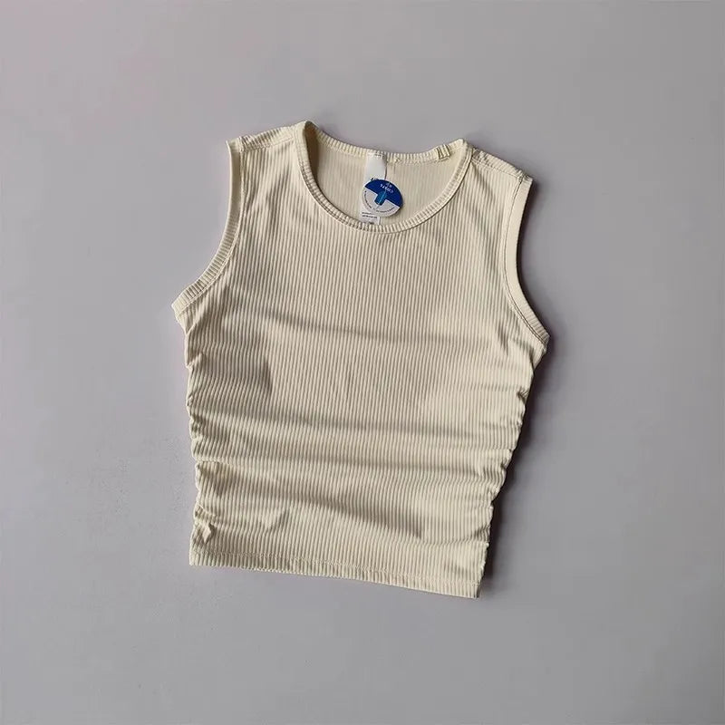 Women's Summer Nude I-Shaped Yoga Sports Vest Slimming Quick Dry Pleated Top for Fitness And Sports Activity