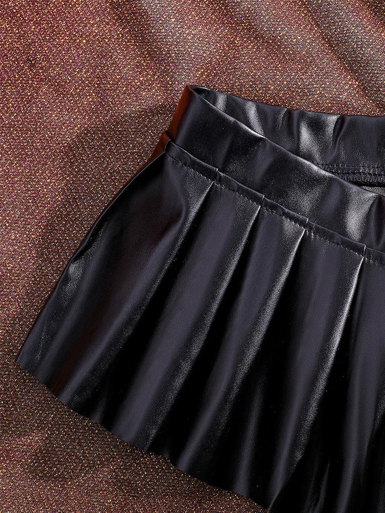 Sexy PU Leather Pleated Skirt Women Solid Basic Mini Skirt Low Waist Skirt Female Nightwear Micro Bikini Skirts Nightclub Skirts