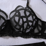 Toucheart Sexy Mesh Solid Color Lace See-through Interesting Hollow Out Underwear Garters Backless Steel Ring Patchwork Sexy Set