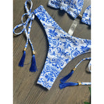 Sexy Flowers Printed Halter Brazilian Bikini Female Swimsuit Women Swimwear Two-Pieces Bikini Set Bather Bathing Suit Swim V6070