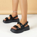 2026 Summer Open Toe Breathable Flat Bottom Comfortable Casual Women's Shoes Solid Color Buckle Fashion