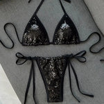 DEKA Black Sequin Bikini Set Triangle Women Halter Push Up Bra Tie Side Thong Swimsuit 2026 Bathing Suit Holiday Micro Swimwear