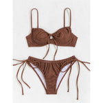 Wrinkled Underwired Knotted High Cut Bikini Female Swimsuit Women Swimwear Two-Pieces Bikini Set Bather Bathing Suit Swim V5807