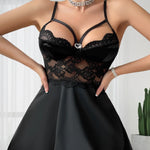 New Black Night Dress Sexy Lingerie For Women Erotic Costumes Babydoll S-XL Size Female Underwear Lace Patchwork Sleepwear