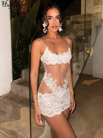 Women's Fashion Lace Solid Slips Patchwork Sexy Slim See Through Mini Dress Summer Vacation Party Night Club Outfit Hugcitar