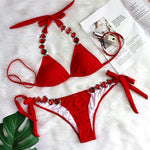 DEKA Women Diamond Bikini Set Rhinestones Swimwear Halter Wrinkled Bikini Female Two-pieces Swimsuit Bather Bathing Suit Swim