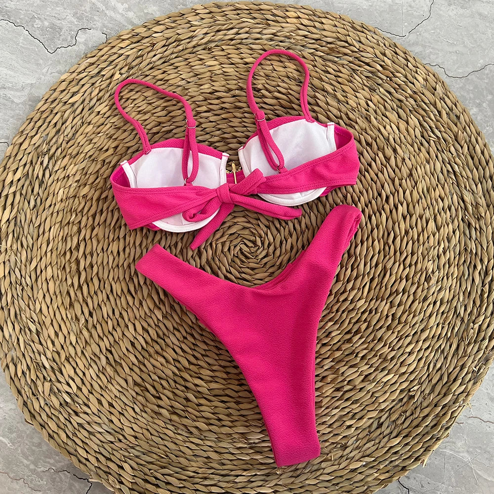 Push Up Bikinis 2025 Sexy Women Swimsuit Swimwear Female White Thong Bikini Set Biquini Bathing Suit Swimming Suits Beachwear
