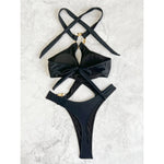 Sexy Tummy Cut Out Leopard Snakeskin Women Swimwear One Piece Swimsuit Female Halter High Cut Leg Bather Bathing Suit Swim V7972