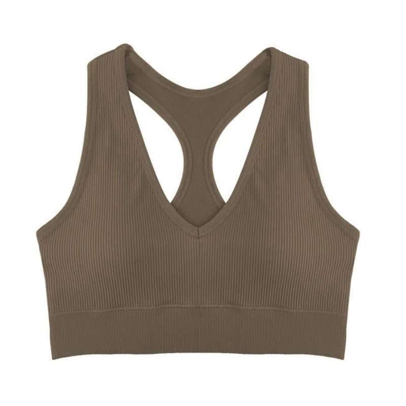 2Pcs/Set Women Deep V Neck Y-Back Padded Tank Bra Rib Cropped Tank Bralette Racerback Strap Daily Inner Top One Size Underwear