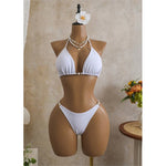 S - XL 3PCS With Long Sleeve Dress Bikini Women Swimwear Female Swimsuit Three-pieces Bikini Set Bather Bathing Suit Swim V7757