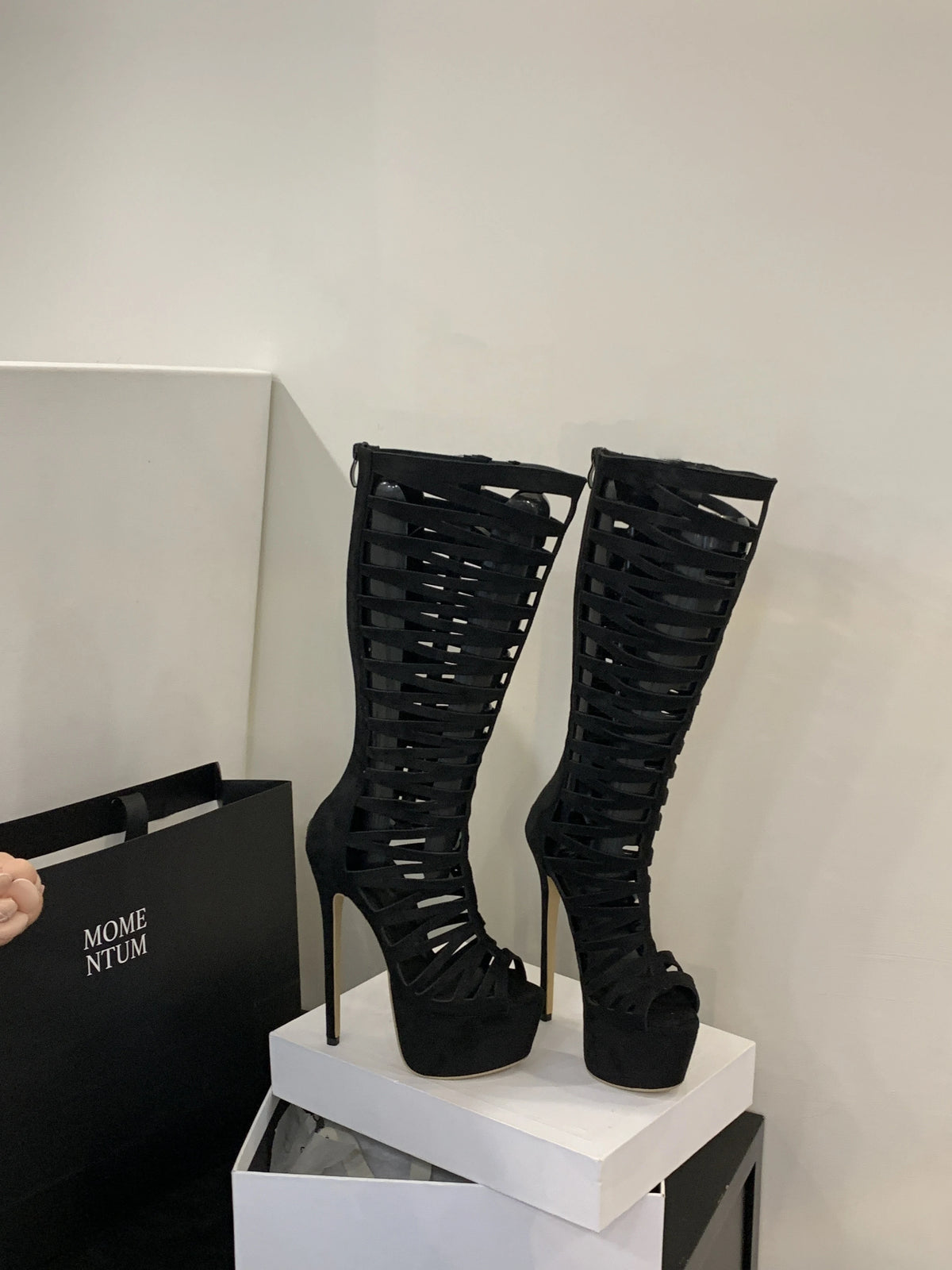2025 New Summer Open Toe Women Knee High Boots Sandals Design Style Narrow Band Thin High Heels Zipper Party Shoes