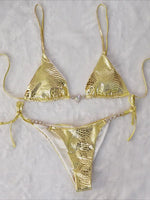 Snake Skin Rhinestone Diamond Bikini Female Swimsuit Women Swimwear Two-pieces Bikini Set High Cut Halter Bathing Suit Swim Lady