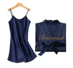 1PC/2PCS bride bridesmaid Robe with letters sling cami dress mother sister of the bride wedding gift bathrobe kimono satin robes