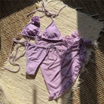 Sexy 3D Flower String Halter Bikinis 2025 Women Swimsuit Cover Ups Lace-up Thong Swimwear Beach Wear Bather 3 Piece Bikini Set