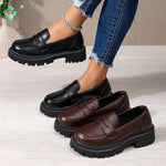 Women Penny Platform Loafer Shoes Slip On Chunky Lug Sole Round Toe Vintage Preppy Office Casual Dress Shoes