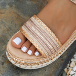 Gold Platform Wedgs Sandals Women Summer Woven Rivets Thick Bottom Sandles Woman Fashion Crystal Ankle Buckle Sandalias Mujer 42