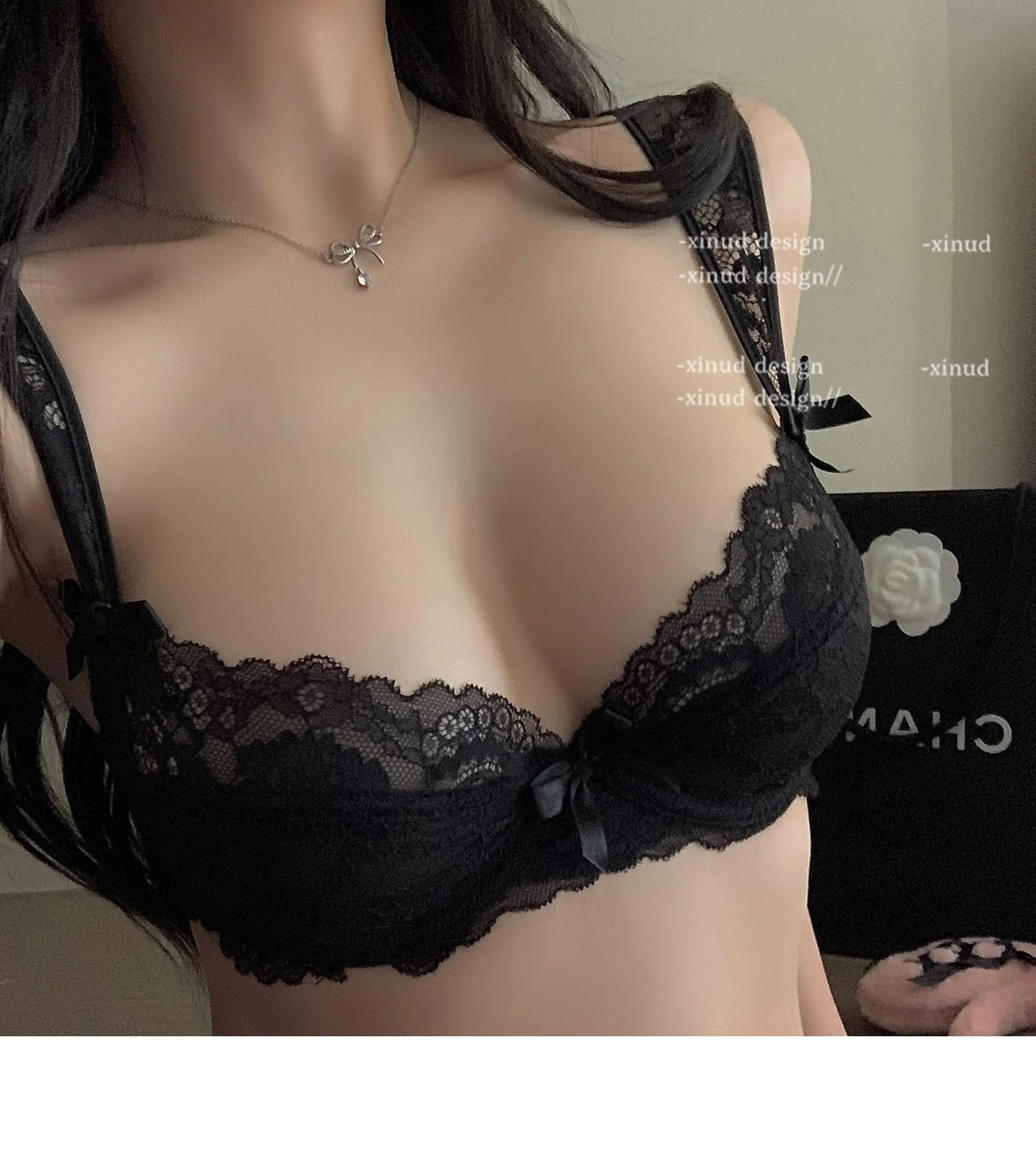 Purple Sexy Bra SetLingerie Women French Lace Thin Bra Top Support Pure Desire Wind Transparent Bra Panties Set Underwear