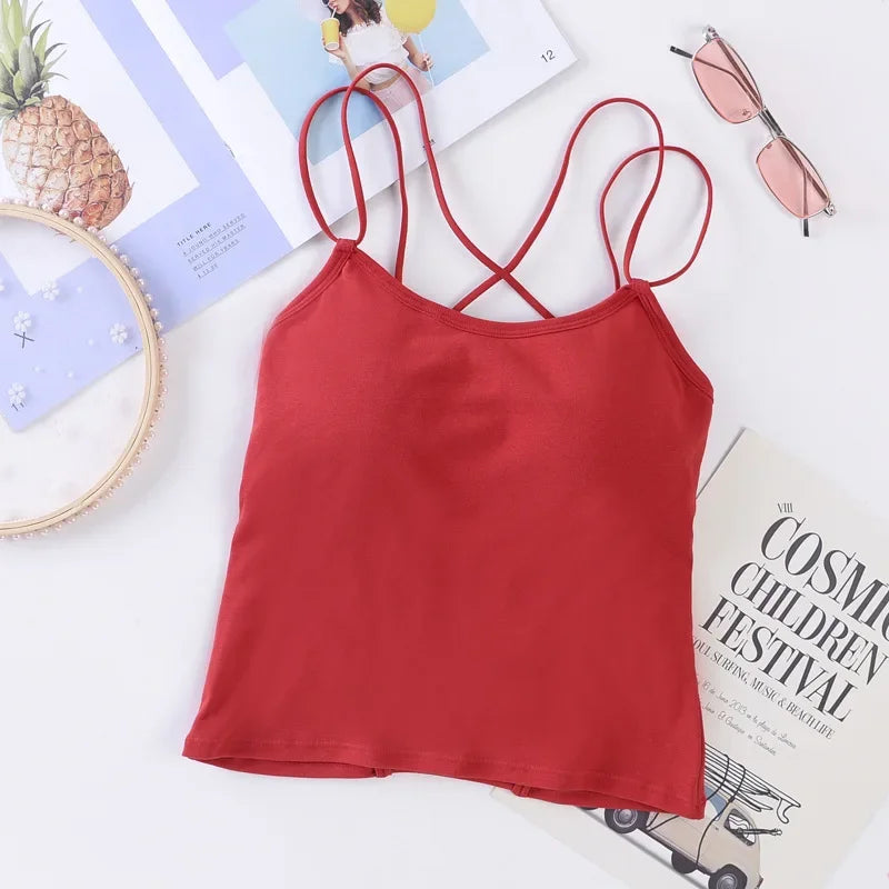 Women Tank Crop Tops Female Crop Top Seamless Backless Summer Cropped Camis Removable Pads Lingerie Girls Camisole