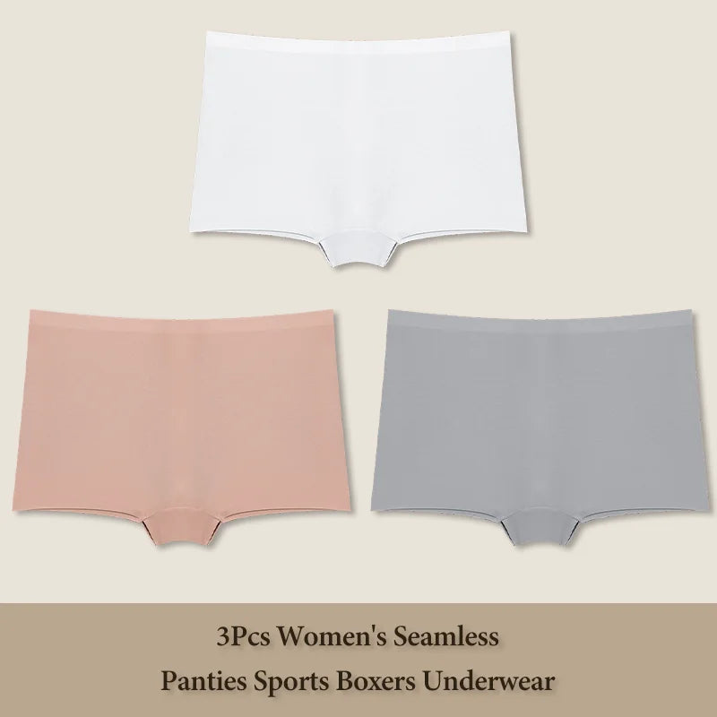 3Pcs Women's Seamless Sports Boxer Underwear Female Solid Color Panties Comfortable Briefs Cozy Lingerie Intimate Underpant S-XL