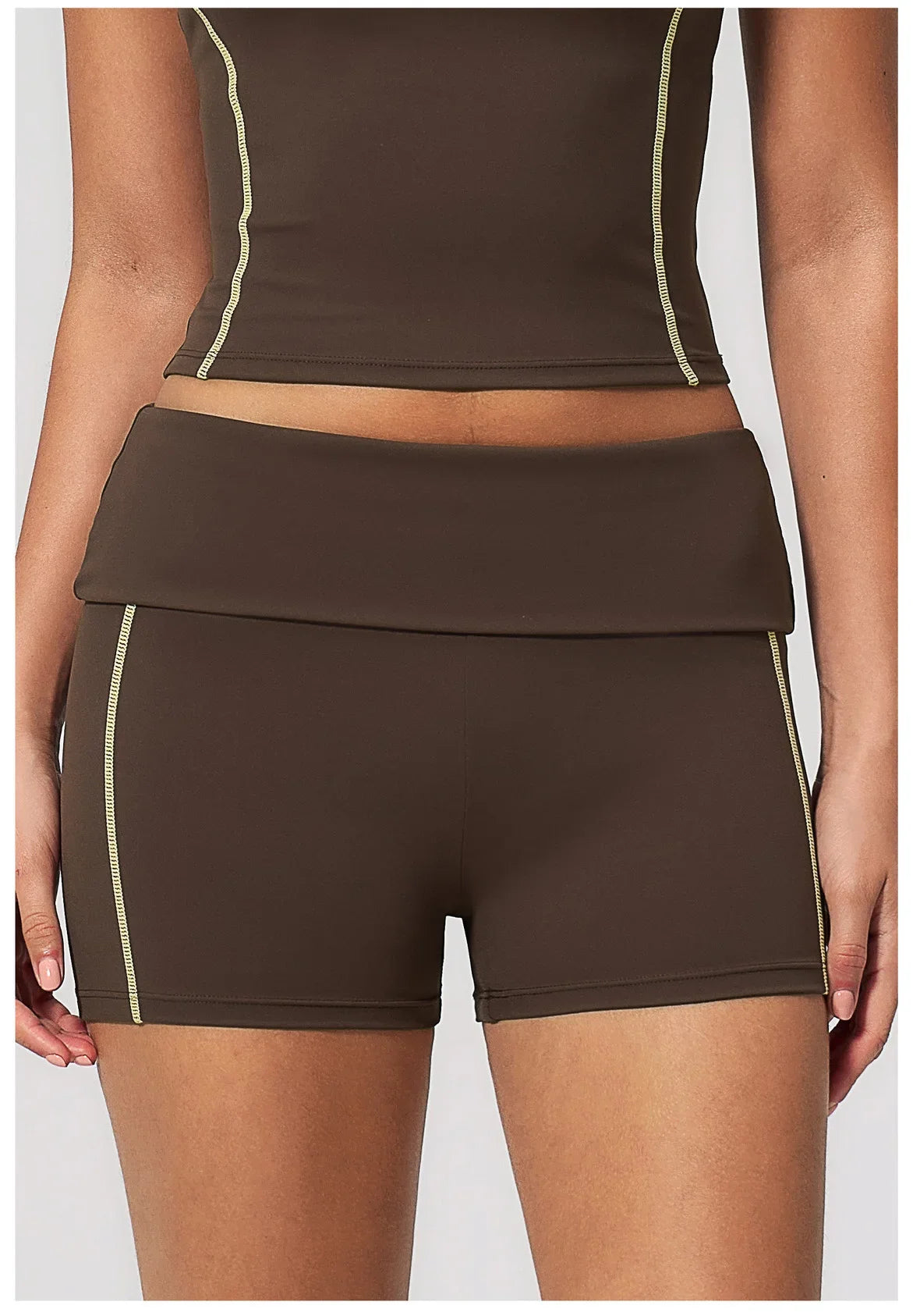 Quick Dry Contrast Color Yoga Shorts 2026 Tights Hip Lifting Workout Fitness Leggings High Waist Folded Running Athletic Shorts