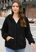 Phantasy Woman Hooded Fleece Coat Womens Casual Jacket Soft Heavy Autumn Winter Solid Hooded Jacket Ladies Outwear Overcoat