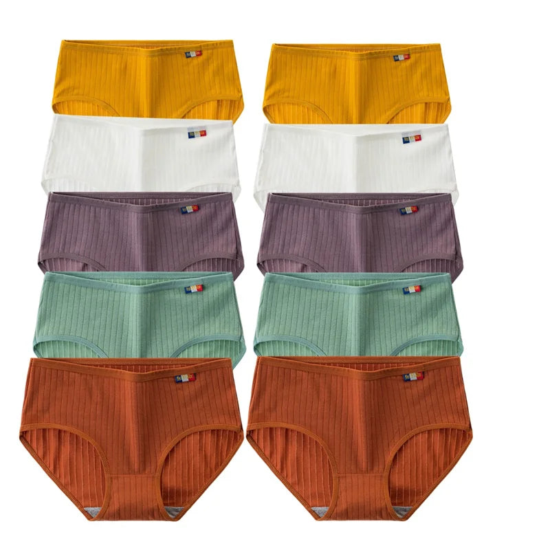 10Pcs/Set Women Cotton Seamless Panties Sexy Underwear Female Breathable Solid Color Underpants Lingerie Low Rise Briefs M-XL