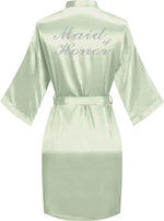 Women's Satin Kimono Robes with Rhinestones Bride Bridesmaid Short Getting Ready Wedding Dressing Gown