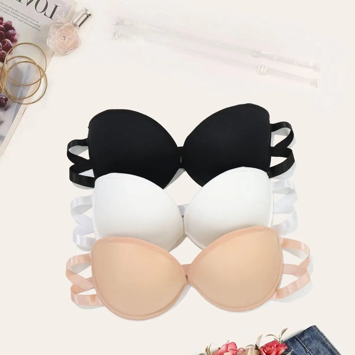 Beauwear Push Up Bras Half Cup Bra With Transparent Silicone Shoulder Strap Beauty Back Strapless Party Bra XS S M L XL-B16