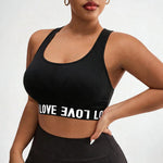 Plus Size Letter Print Racerback Sports Bra Wireless High Support Yoga Workout Crop Top