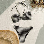 Striped Print String Halter Bandeau Bikinis Sets 2026 Sexy Swimsuit Women Ruched Swimwear Bathing Suit Brazilian Bikini Mujer