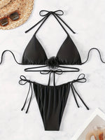 ZTVitality 3D Floral Decor 2 Piece Bikini Set 2024 New Biquini Sexy Halter Backless Swimsuit Women Swimwear Summer Beachwear