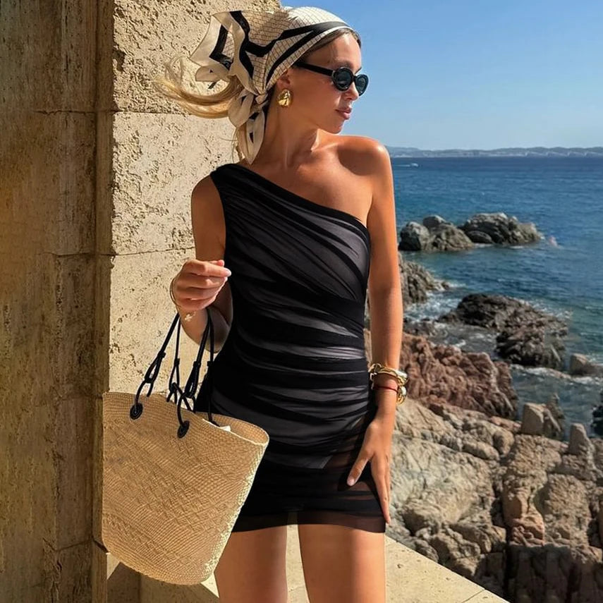 New 2Pcs Black Hollow Swimsuit Women Sexy Swimwear With Midi Skirt Push Up Bikini Female Biquini Bathingsuit Bodysuit Beachwear