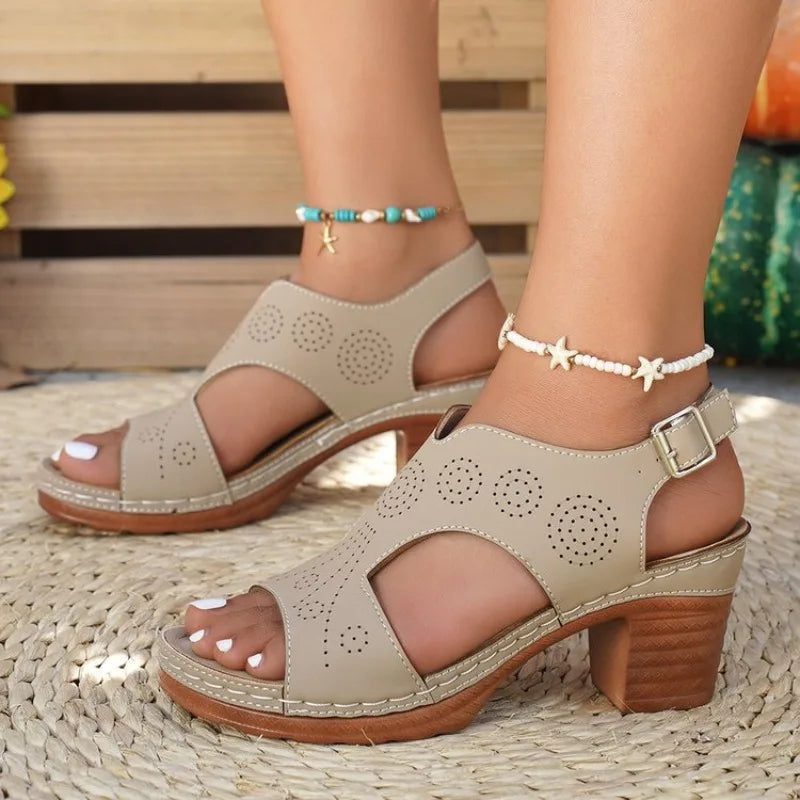 Women's Fashion Chunky Heel Sandals Buckle Strap Casual Summer Shoes Woman Comfort Thick Heeled
