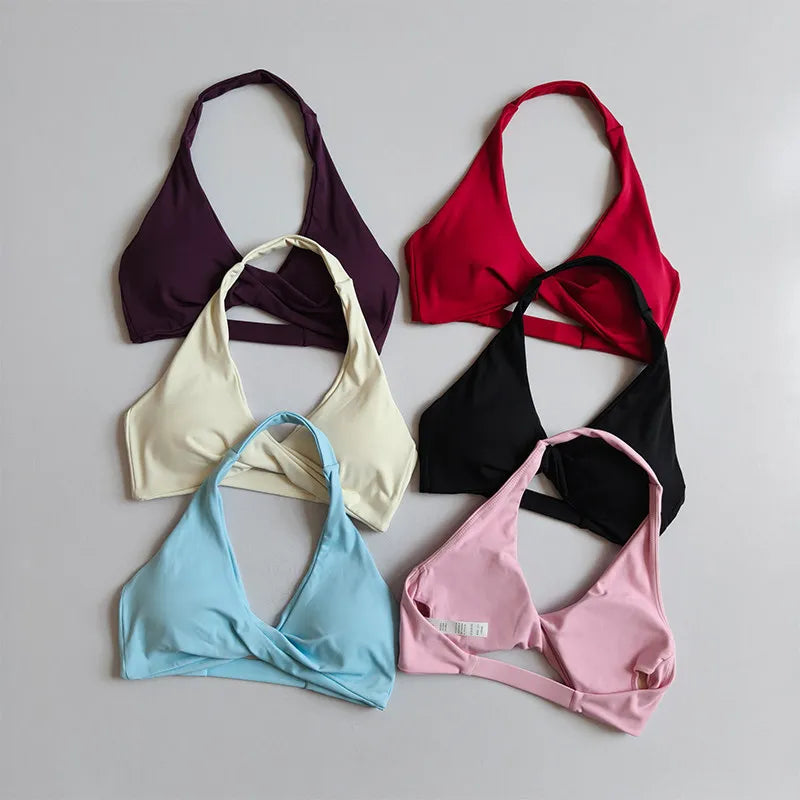 2PCS Nude Sexy Yoga Set Halter Neck Sports Bra And Shorts Breathable Fitness Training Underwear Slimming Beautiful Back Design