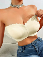Solid Seamless Strapless Front Closure Wireless Strapless Bra, Sexy Comfy Push Up Bra, Women's Lingerie & Underwear