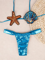 New Shiny Sequin Shell Starfish Bikini Set Women Sexy Push Up Pleate Thong Swimsuit Brazilian Beach Bathing Suit Micro Swimwear