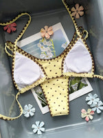 DEKA Women Yellow Polka Dot Bikini Set Halter Triangle Top Adjustable High Cut Two Piece Swimsuit Summer Beach Swimwear
