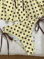 Sexy Yellow Polka Dot Print Bikini Set Swimwear Women Front Tie Push Up Padded Tank Top Drawstring Side High Waist Swimsuit 2026