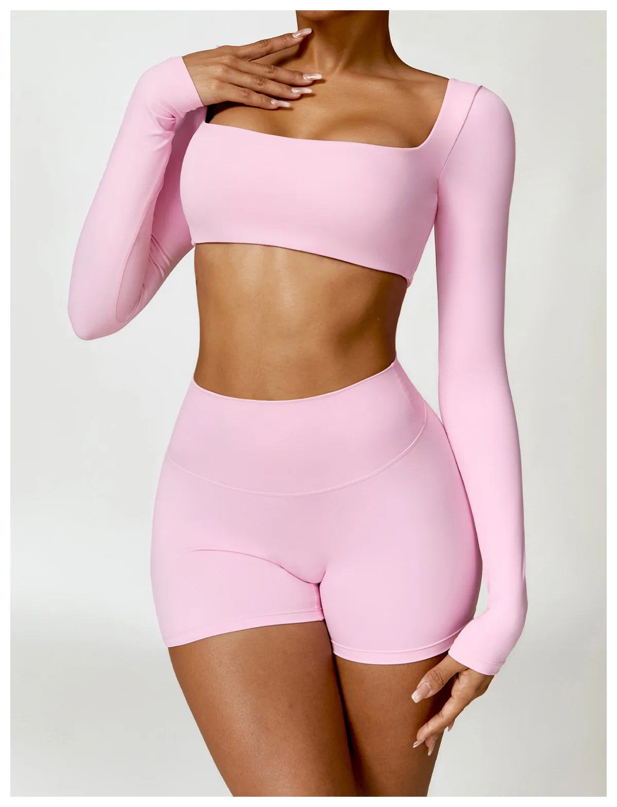 Hearuisavy Summer 2PCS Long Sleeve Gym Set Women Yoga Clothes Quick-Drying Sportswear Running Leggings Workout Sports Crop Top