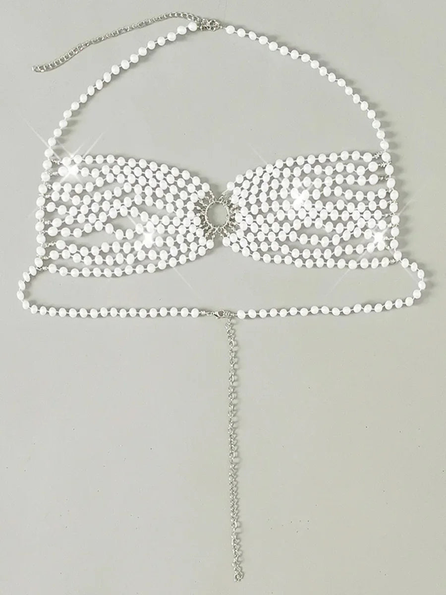 Luxury Pearls Chain Fringe Tassel Bikini Bottom Swim Brief Women Swimwear Female Bather Brazilian Tanga Panties Underwear